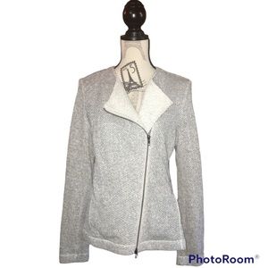 Eileen Fisher Sweater Jacket Marl Knit Asymmetrical ZIP Up Front Size Medium